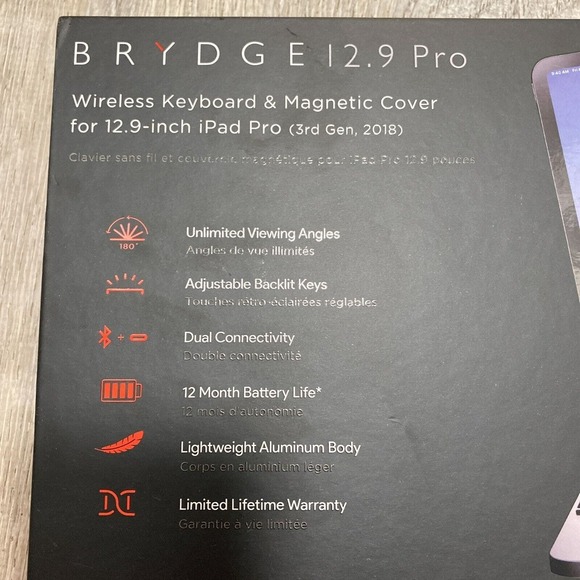 Brydge 12.9 iPad Pro 3rd & 4th Wireless Bluetooth Keyboard w/ Backlit Keys Gray - Picture 9 of 12